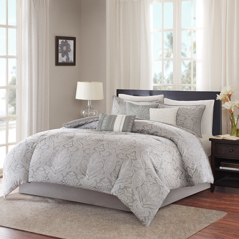 Alcott Hill® Upson Gray Damask 7 Piece Comforter Set & Reviews Wayfair